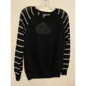 360 Sweater Linen Blend Striped Sleeve Black Sweater Women's Size M Back Opening